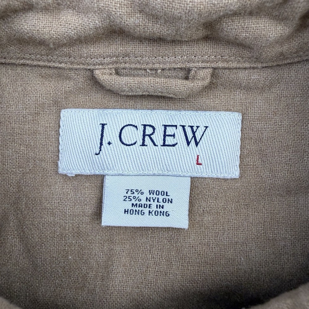 Vintage J Crew Wool Blend Button Up Shirt Flannel Men's Large L/S Camel Brown - Picture 4 of 5